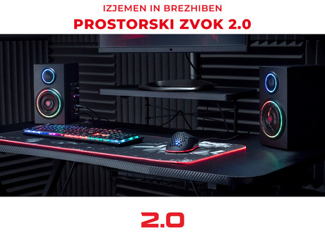 GENESIS Gaming stereo 2.0 zvočniki HELIUM 300BT, Bluetooth 5.0 + 3.5mm, vrhunski bas in zvok, leseno ohišje, ARGB osvetlitev