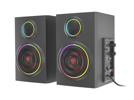 GENESIS Gaming stereo 2.0 zvočniki HELIUM 300BT, Bluetooth 5.0 + 3.5mm, vrhunski bas in zvok, leseno ohišje, ARGB osvetlitev