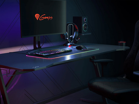 Profesionalna GAMING miza GENESIS HOLM 510 RGB, LED RGB osvetlitev, vgrajen brezžični polnilec in USB 3.0 razdelilec