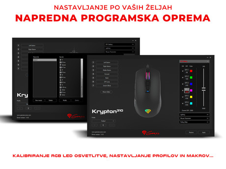 GENESIS Krypton 310, gaming optična miška, RGB LED osvetlitev, 4000dpi, 7 tipk, vgrajen spomin, programska oprema