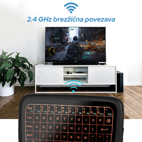 Brezžična mini QUERTY tipkovnica/daljinec TOUCH BLOW mini KS-4, WiFi 2.4GHz, vgrajena baterija, na dotik, do 10m