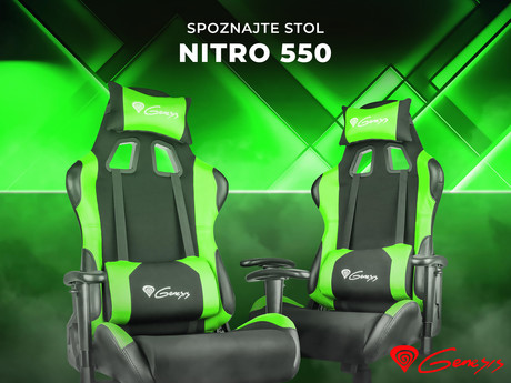 EOL - GENESIS gaming stol NITRO 550, ergonomski, nastavljiv naslon, črn/zelen