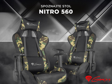EOL - GENESIS gaming stol NITRO 560, ergonomski, nastavljiv naslon, črn/camo