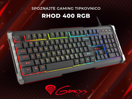 GENESIS RHOD 400RGB gaming tipkovnica, osvetlitev v 7 barvah, multimedijska, Anti-Ghosting, vodoodporna