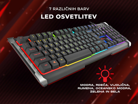 GENESIS RHOD 400RGB gaming tipkovnica, osvetlitev v 7 barvah, multimedijska, Anti-Ghosting, vodoodporna