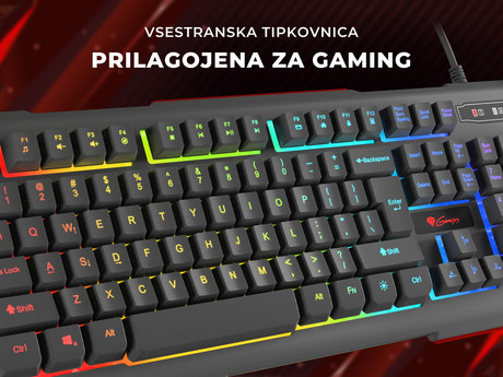 GENESIS RHOD 400RGB gaming tipkovnica, osvetlitev v 7 barvah, multimedijska, Anti-Ghosting, vodoodporna