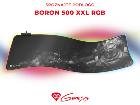 EOL - GENESIS vrhunska Gaming podloga BORON 500 XXL, RGB večbarvna osvetlitev, zaščiteni robovi, 800x300mm