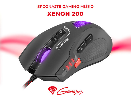 EOL - GENESIS XENON 200, gaming optična miška, RGB osvetlitev, 7 prog. tipk, 3200dpi, kabel 1.8m