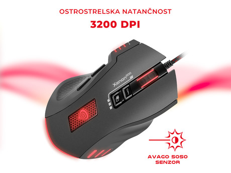 EOL - GENESIS XENON 200, gaming optična miška, RGB osvetlitev, 7 prog. tipk, 3200dpi, kabel 1.8m