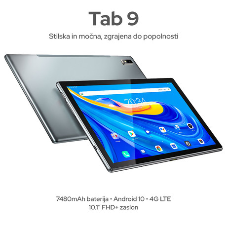 EOL - Tablični računalnik 10.1'' BlackView Tab 9, 4G-LTE, Spreatrum 610, 4GB/64GB/MicroSD, IPS FHD+ 1920x1200, Android 10, GPS, USB Type-C, Srebrna (Grey)