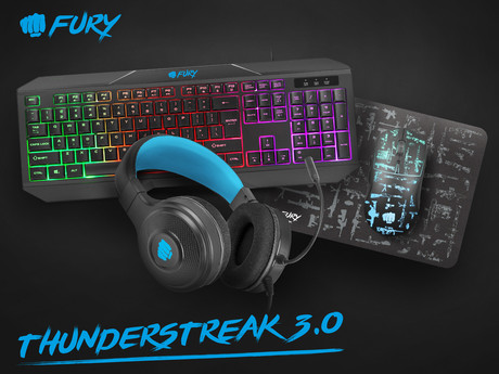 EOL - FURY Thunderstreak 3.0, gaming komplet 4/1 (tipkovnica, miška, slušalke, podloga)