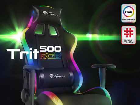 GENESIS gaming stol TRIT 500 RGB, ergonomski, RGB LED osvetlitev, popolnoma nastavljiv