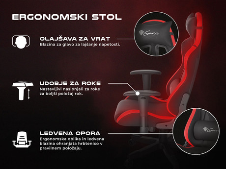 GENESIS gaming stol TRIT 500 RGB, ergonomski, RGB LED osvetlitev, popolnoma nastavljiv