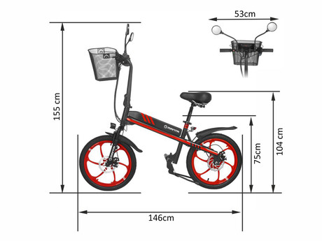 Električno kolo/skiro MANTA MES2001L Flinstone, 350W motor, 20" pnevmatike, do 20km/h, domet 40km, do 120kg, LED osvetlitev, vzmetenje, črno-rdeč