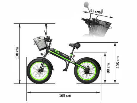 Električno kolo/skiro MANTA MES2002N Flinstone FAT, 350W motor, 20" pnevmatike, do 20km/h, domet 50km, do 120kg, LED osvetlitev, vzmetenje, črno-zelen