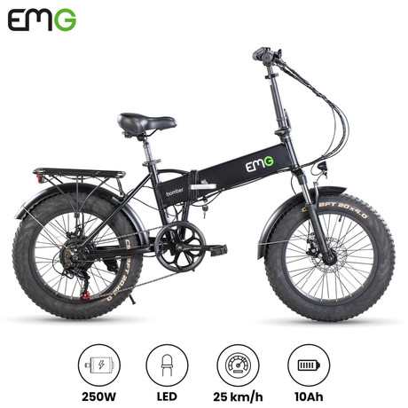 EOL - Električno kolo EMG Trevi BOMBER FAT, 20'', zložljiv, do 25km/h, do 40km, LED zaslon+LED lučke, do 150kg, črn