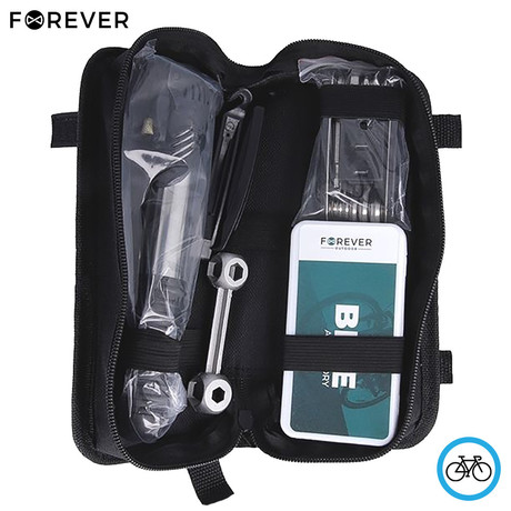 Komplet za popravilo kolesa FOREVER BIKE REPAIR KIT, večnamenski, montaža na kolo, orodja za servis kolesa in popravilo pnevmatik, črn