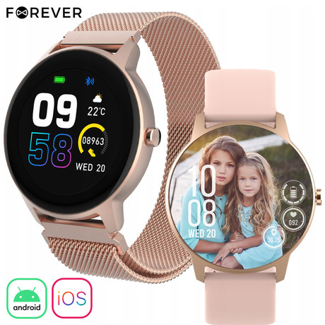 EOL - Pametna ura FOREVER ForeVive 2 Slim SB-325, 1.22" zaslon, Bluetooth, Android + iOS, baterija, aplikacija, IP68, merjenje aktivnosti, analiza spanca, športni načini, roza zlata (Rose Gold)