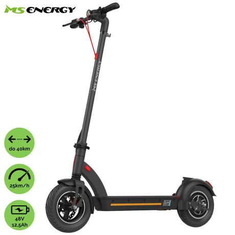 Električni skiro MS ENERGY e10, 10" pnevmatike, 450W motor, domet do 40km, LED osvetlitev, zložljiv, 48V 12.5Ah baterija, regenerativno polnjenje, LCD zaslon, brezplačna aplikacija, črn