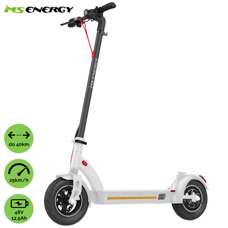 Električni skiro MS ENERGY e10, 10" pnevmatike, 450W motor, domet do 40km, LED osvetlitev, zložljiv, 48V 12.5Ah baterija, regenerativno polnjenje, LCD zaslon, brezplačna aplikacija, bel