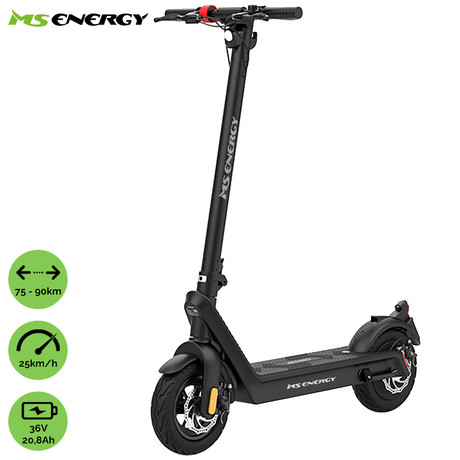 Električni skiro MS ENERGY e21, 10" pnevmatike, 500W motor, domet do 90km, LED osvetlitev, zložljiv, 36V 20.8Ah zamenljiva baterija, regenerativno polnjenje, LCD zaslon, črn