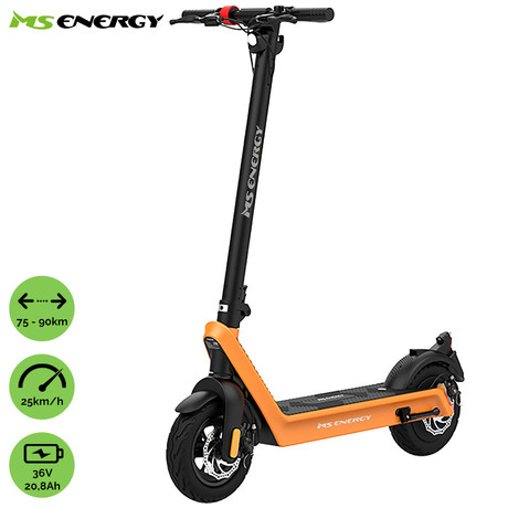 Električni skiro MS ENERGY e21, 10" pnevmatike, 500W motor, domet do 90km, LED osvetlitev, zložljiv, 36V 20.8Ah zamenljiva baterija, regenerativno polnjenje, LCD zaslon, oranžen (orange)