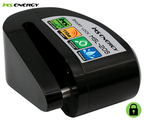 MS ENERGY MSL-20S pametna ključavnica, disk zaklepanje, polnilna baterija, 110dB alarm, IP55 vodoodpornost, brezplačna aplikacija, Android + iOS