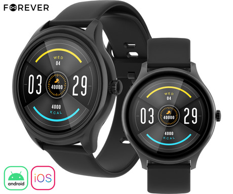 FOREVER ForeVive 3 SB-340 pametna ura, 1.32" zaslon, Bluetooth, Android + iOS, baterija, aplikacija, IP68, merjenje aktivnosti, analiza spanca, športni načini, črna (Carbon Black)