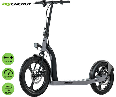 Električni skiro MS ENERGY r10, 20"+16" pnevmatike, 350W motor, domet do 30km, LED osvetlitev, 36V 10.2Ah baterija, LCD zaslon, zložljiv, črno siv