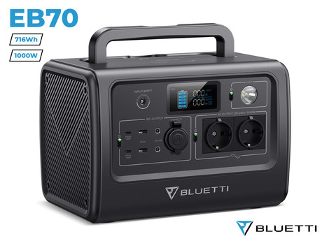 BLUETTI EB70 prenosna polnilna postaja / baterija, 716Wh, 1000W, polnjenje / napajanje naprav, vtičnice USB-A/USB-C/DC, LED svetilka, ročaj