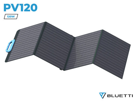 BLUETTI PV120 solarni panel, 120W, učinkovitost 23.4%, zložljiv, prenosen, stojalo, univerzalna združljivost, vodoodpornost, ročaj