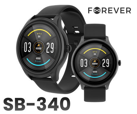 FOREVER ForeVive 3 SB-340 pametna ura, 1.32" zaslon, Bluetooth, Android + iOS, baterija, aplikacija, IP68, merjenje aktivnosti, analiza spanca, športni načini, črna (Carbon Black)