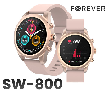 FOREVER Verfi SW-800 pametna ura, 1.3" AMOLED zaslon, Bluetooth, Android + iOS, baterija, aplikacija, IP68, merjenje aktivnosti, analiza spanca, temperatura, športni načini, roza zlata (Rose Gold)