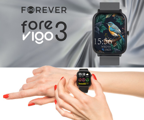 FOREVER ForeVigo 3 SW-320 pametna ura, 1.7" zaslon, Bluetooth, Android + iOS, baterija, aplikacija, IP68, merjenje aktivnosti, analiza spanca, športni načini, črna (Carbon Black)