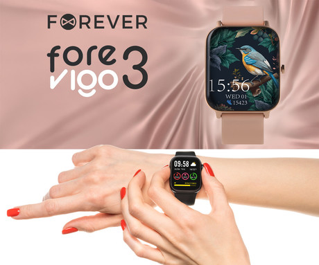 FOREVER ForeVigo 3 SW-320 pametna ura, 1.7" zaslon, Bluetooth, Android + iOS, baterija, aplikacija, IP68, merjenje aktivnosti, analiza spanca, športni načini, roza zlata (Rose Gold)