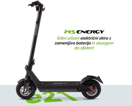 EOL - Električni skiro MS ENERGY e21, 10" pnevmatike, 500W motor, domet do 90km, LED osvetlitev, zložljiv, 36V 20.8Ah zamenljiva baterija, regenerativno polnjenje, LCD zaslon, oranžen (orange)