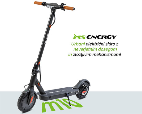 EOL - Električni skiro MS ENERGY m10, 8.5" pnevmatike, 350W motor, domet do 28km, LED osvetlitev, zložljiv, 36V 7.5Ah baterija, regenerativno polnjenje, LCD zaslon, brezplačna aplikacija, črn