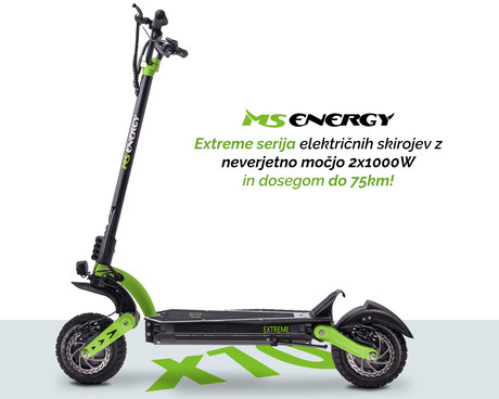 EOL - Električni skiro MS ENERGY x10, 10" pnevmatike, 2x 1000W motor, domet do 75km, LED osvetlitev, zložljiv, 52V 18Ah baterija, regenerativno polnjenje, amortizerji, LCD zaslon, črno zelen