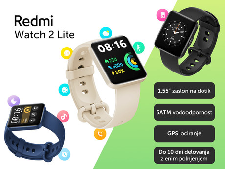 EOL - Pametna ura Xiaomi Redmi Watch 2 Lite, 1.55'' zaslon na dotik, Bluetooth 5.0, vodoodporna 5 ATM, GPS, bež (Ivory)