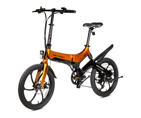 MS ENERGY STREETFLEX i20 električno kolo, zložljivo, 20" pnevmatike, 250W motor, 36V 7.8Ah 280Wh baterija, Shimano, do 50 km, disk zavore, vzmetenje, LCD zaslon, NFC, črno oranžno (Nightfall Sunset)