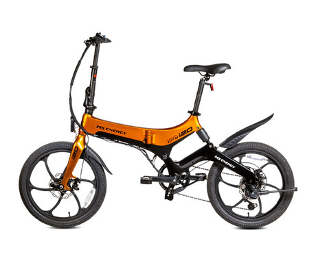 MS ENERGY STREETFLEX i20 električno kolo, zložljivo, 20" pnevmatike, 250W motor, 36V 7.8Ah 280Wh baterija, Shimano, do 50 km, disk zavore, vzmetenje, LCD zaslon, NFC, črno oranžno (Nightfall Sunset)