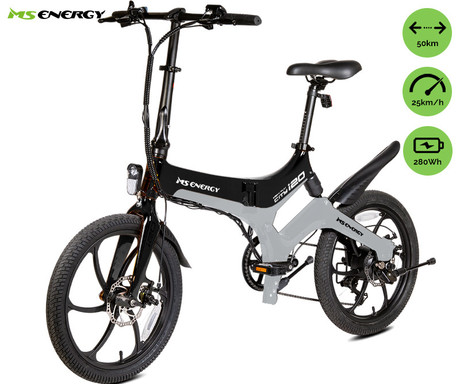 MS ENERGY STREETFLEX i20 električno kolo, zložljivo, 20" pnevmatike, 250W motor, 36V 7.8Ah 280Wh baterija, Shimano, do 50 km, disk zavore, vzmetenje, LCD zaslon, NFC, črno sivo (Midnight Steel)