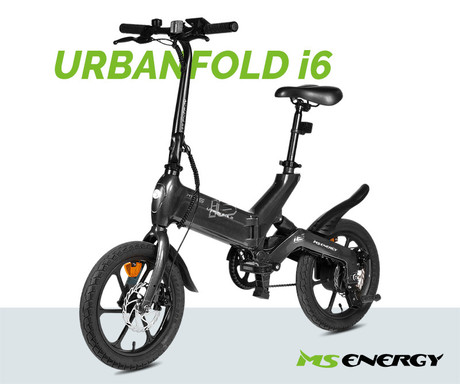 MS ENERGY URBANFOLD i6 električno kolo, zložljivo, 16" pnevmatike, 250W motor, 36V 10Ah 360Wh baterija, do 60 km, disk zavore, zadnje vzmetenje, LCD zaslon, črna (Obsidian Black)