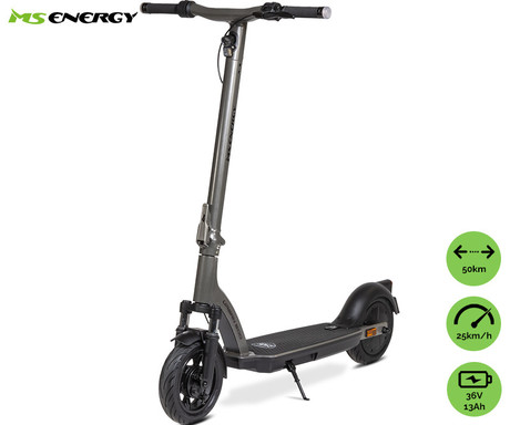 MS ENERGY URBAN 500 električni skiro, 10" gume, 500W motor, 50km doseg, 36V 13Ah baterija, vzmetenje, sistem EBS, Smart BMS, LCD zaslon, LED osvetlitev, aplikacija, srebrn (Titanium Steel)