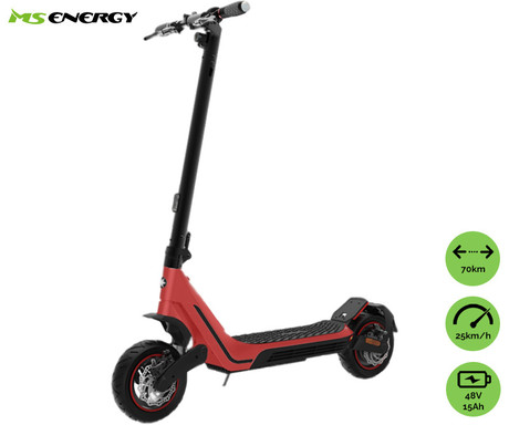 MS ENERGY MENTOR električni skiro, 10" gume, 500W motor, 70km doseg, 48V 15Ah baterija, vzmetenje, Smart BMS, LCD zaslon, LED osvetlitev, aplikacija, rdeče črn (Crimson Red)