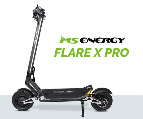 MS ENERGY FLARE X PRO električni skiro, 11" gume, 2x 1200W motor, 100km doseg, 1350Wh 60V 22.5Ah baterija, vzmetenje, EBS sistem, Smart BMS, LCD zaslon, LED, aplikacija, črn (Obsidian Black)