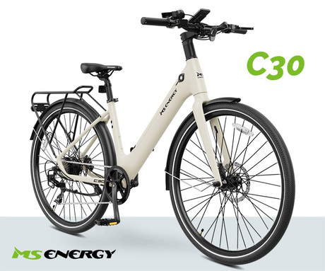 MS ENERGY C30 električno kolo, cestno / mestno, 27.5" pnevmatike, 250W motor, 360Wh 36V 10Ah baterija, do 60km, SHIMANO 8-prestav, disk zavore, LCD zaslon, LED osvetlitev, zadnji nosilec, aplikacija
