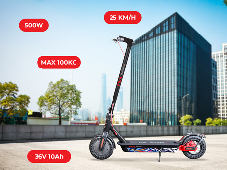 EOL - Električni skiro TREVI RACER ES105EW, 500W motor, 10'' Honeycomb pnevmatike, LED osvetlitev, brezplačna aplikacija, zložljiv dizajn, zaslon, do 25km/h, 36V 10Ah baterija, domet do 35km, črn