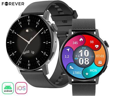 FOREVER ForeVive 4 SB-350 pametna ura, 1.32" zaslon, Bluetooth, Android + iOS, klicanje, baterija, aplikacija, IP67, merjenje aktivnosti, analiza spanca, športni načini, črna (Carbon Black)