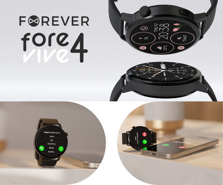 FOREVER ForeVive 4 SB-350 pametna ura, 1.32" zaslon, Bluetooth, Android + iOS, klicanje, baterija, aplikacija, IP67, merjenje aktivnosti, analiza spanca, športni načini, črna (Carbon Black)